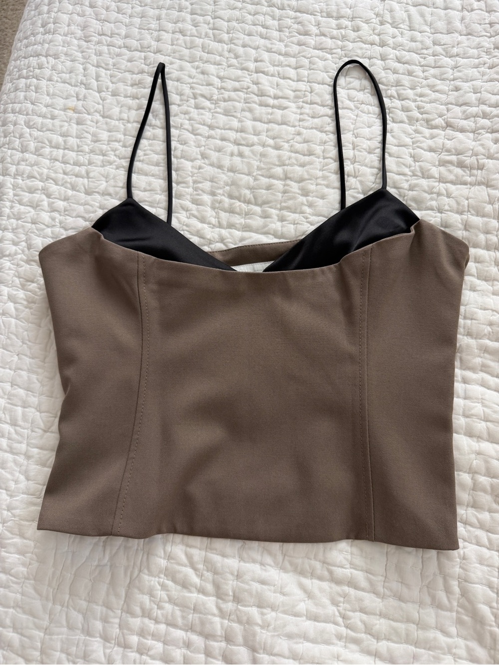 ZARA Satin-Trim Brown Spaghetti Strap Crop Top